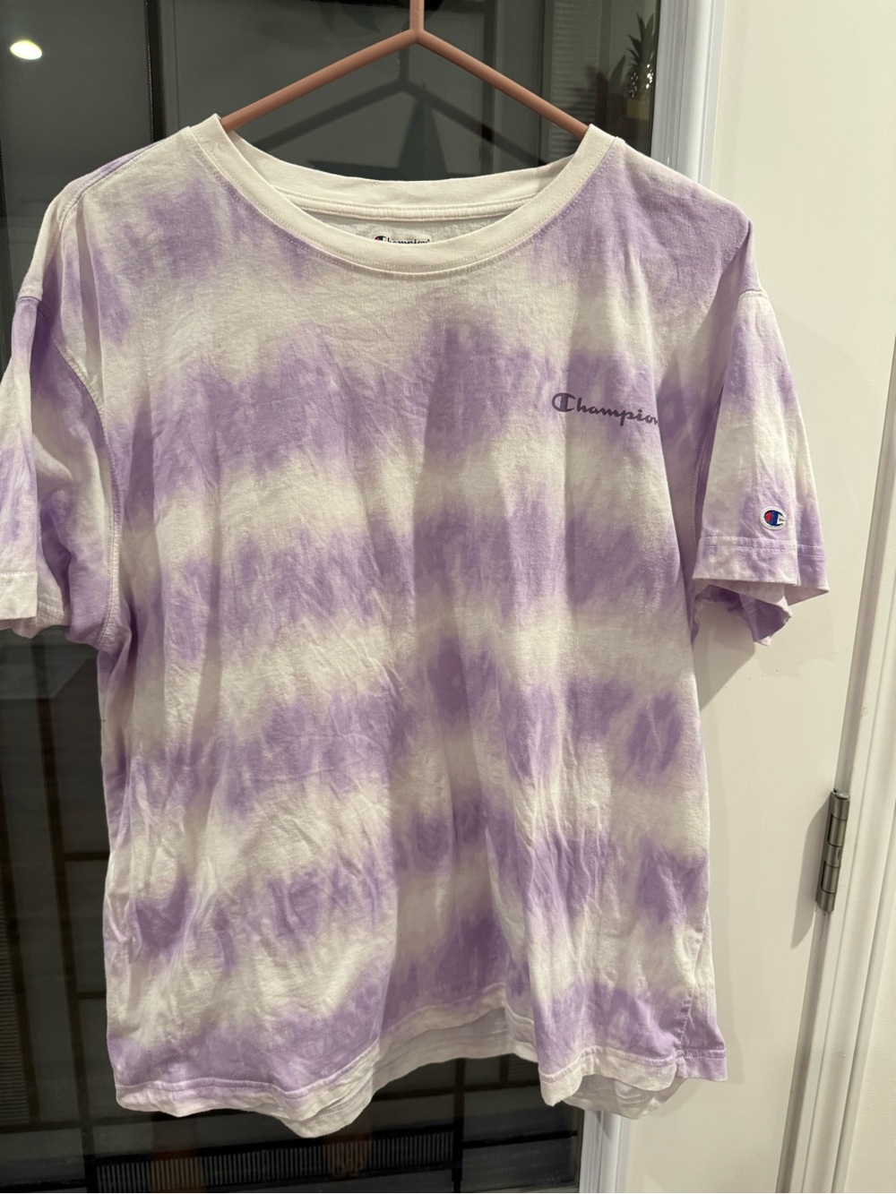 Champion Lavender and White Tie-Dye Short Sleeve Tee